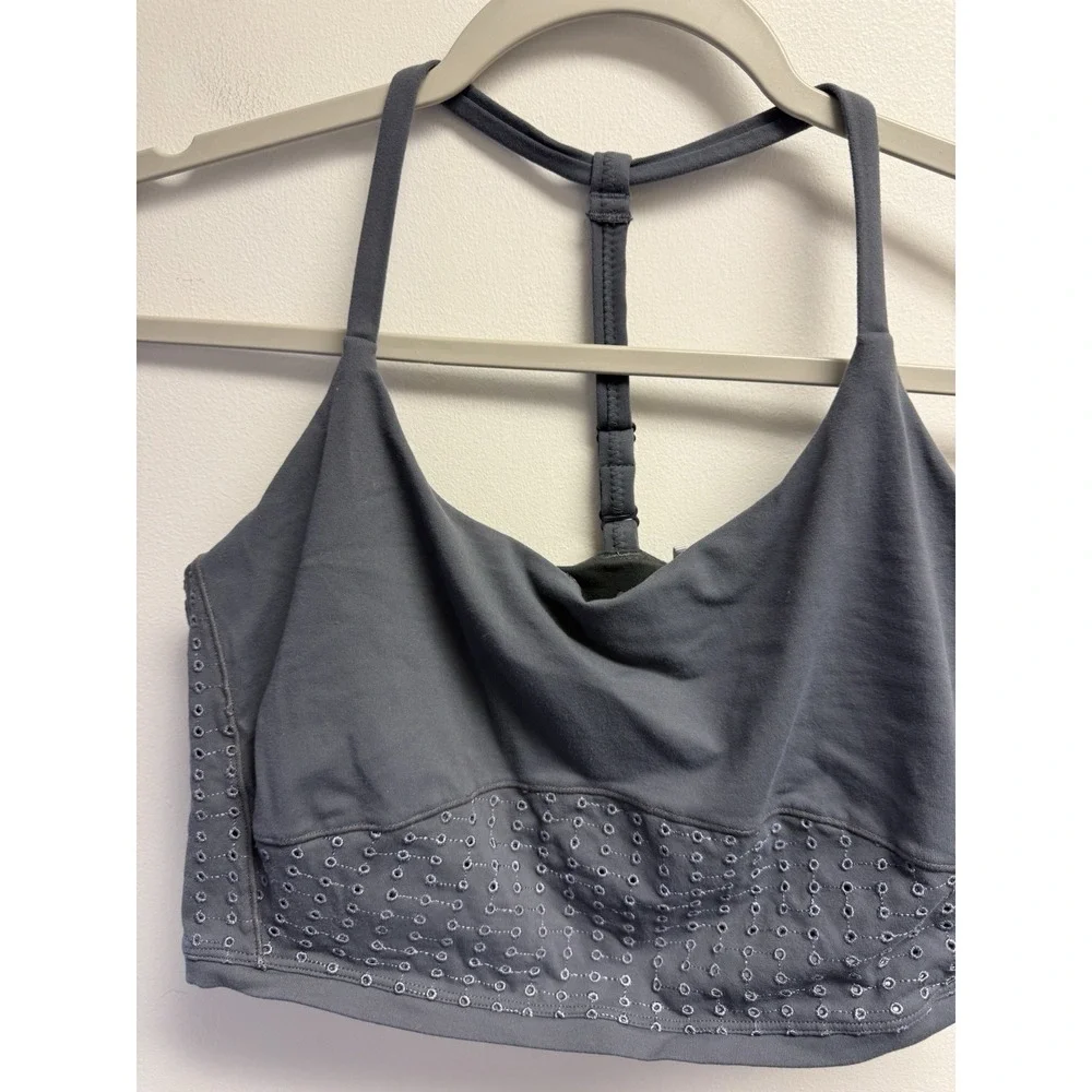 PrAna's Faro Bralette in Chalkboard Grey Medium Eyelet Halter T Back Stretch